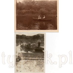 Para na łódce oraz dawny tramwaj wodny uwieczniony na pamiątkowych fotografiach 