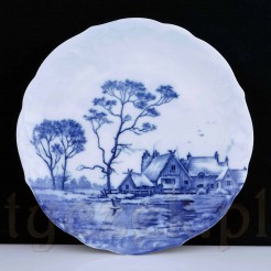 Biało-niebieski pejzaż wiejski na porcelanowym talerzu Rosenthal