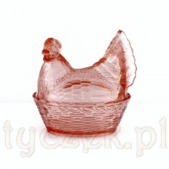 Kura szklana różowa rozaliowa Ząbkowice prl