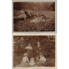 Zestaw dwóch fotografii ukazujących rodzinny odpoczynek na leśnej polanie