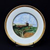 Wiatrak przy wiosce- stylowy obrazek malowany na porcelanowym talerzu