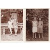Dwie pamiątkowe fotografie ukazujące młode dziewczęta w sukienkach uczesane w dwa warkocze