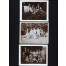 Trzy czarno białe pamiątkowe fotografie przedstawiające pozującą liczną rodzinę