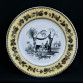 Fajansowy XIX-wieczny talerz z bogatą dekoracją - scenka z chińskim grajkiem