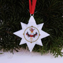 Śnieżnobiała porcelanowa gwiazdka choinkowa z kolorowym motywem