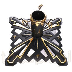 Art Deco choinkowy stojak metalowy w matowej czerni ze złoceniami