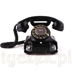 okaz techniki telekomunikacyjnej – kultowy model RFT W38 w elegancką czarną obudową z bakelitu