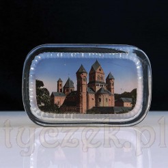 Oryginalny zabytkowy przycisk do papieru Maria Laach z autentycznym widokiem opactwa benedyktyńskiego. Niemiecki souvenir z lat 1900-1930