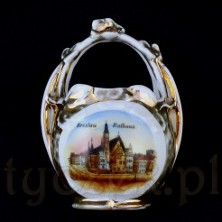 Porcelanowy koszyczek z widokiem wrocławskiego ratusza