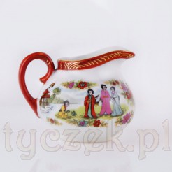 Chinoiserie mlecznik z europejskiej porcelany z chińską sygnaturą