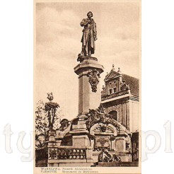 Pomnik naszego wieszcza Adama Mickiewicza zdobiący Krakowskie Przedmieście w Warszawie zdobi tą kartkę pocztową