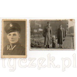 Dwie fotografie polskiego żołnierza- zdjęcie portretowe oraz zdjęcie pamiątkowe z żoną i dzieckiem