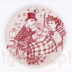 Kolekcjonerska plakietka Wiinblad Nymolle December Mirakel, ceramika vintage z ilustracją rodziny