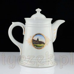 Dzbanek porcelanowy - dwa medaliony z kalkomanią przedstawiające budynki uzdrowiska Bad Salzbrunn