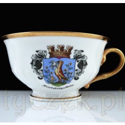 Unikatowa Filiżanka Porcelanowa Heinrich & Co z Herbem Friedeberg (Mirsk) - Ręcznie Malowana p.XX w.
