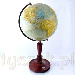 Okazały Globus 3 D na reprezentacyjnej nodze drewnianej