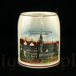 LIEGNITZ Ceramiczny kufel z widokiem z końca XIX wieku