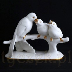 Kolekcjonerska grupa figuralna przedstawiająca scenę rodzinną ptaków, wykonana z najwyższej jakości białej porcelany
