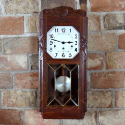 Ekskluzywny zegar Art DECO w drewnie z witrażem