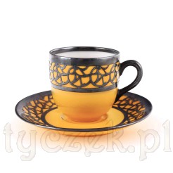 Rzadka porcelana Graf Krippner Selb Bavaria mokka silver overlay czerwona z srebrem filiżanka w typie espresso