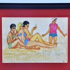 Znakomite humorystyczne przedstawienie plażowiczów na barwnym szkicu