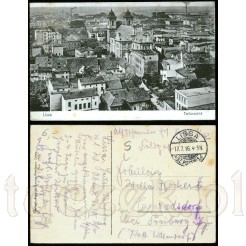Pamiątkowa kartka pocztowa przedstawiająca panoramę Leszna (niem. Lissa). Kartka została nadana w 1916 r.