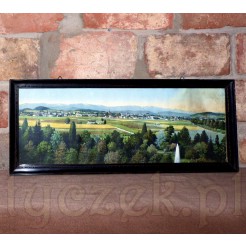 Pokaźnych rozmiarów panorama z widokiem na Jelenią Górę i pasmo Karkonoszy.