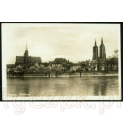Zabytkowa karta pocztowa z Breslau - Wrocław widok z nad Odry