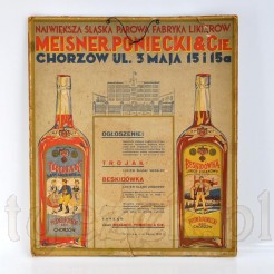 Reklamowy plakat likierów z Chorzowa oryginał datowany na 1935 rok