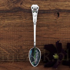 Srebrna łyżeczka w typie souvenir spoon marki K.F. Pforzheim. 