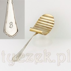 Ciekawa łopatka do serwowania szparagów wykonana ze srebra próby 800 - Trzonek łopatki opatrzono monogramem B. 