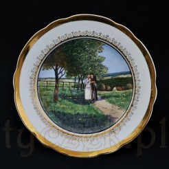 Spacer na wsi - malowany obraz na porcelanowym talerzu