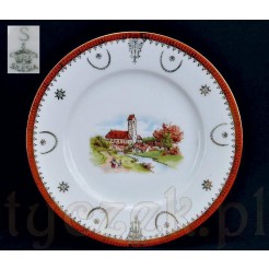 Śląski talerzyk dekoracyjny z widoczkiem - porcelana śląska
