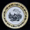 Fajansowy XIX-wieczny talerz z bogatą dekoracją - scenka na chińskim lodowisku