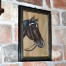 Praca przedstawia wizerunek końskiego łba w skórzanym ogłowiu z metalowymi elementami - kasztanowaty koń z białą gwiazdką na czole