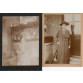 Dwie pamiątkowe fotografie przedstawiające kobietę czytającą książkę oraz wychodzącą z domu