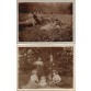Zestaw dwóch fotografii ukazujących rodzinny odpoczynek na leśnej polanie